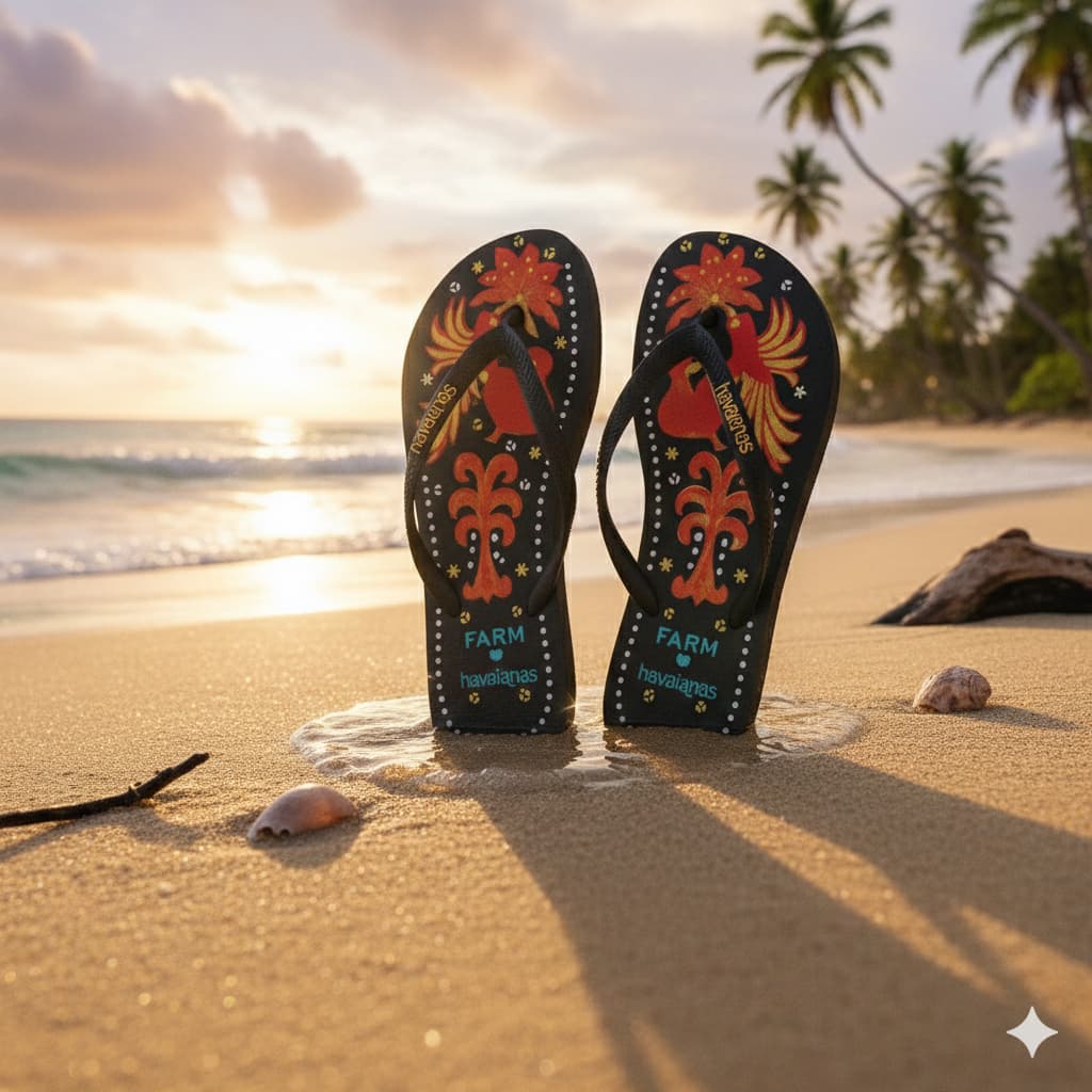 Chinelo Havaianas Feminino Farm Preto Coqueiro Original Super Aconchegante Estiloso Envio Rápido