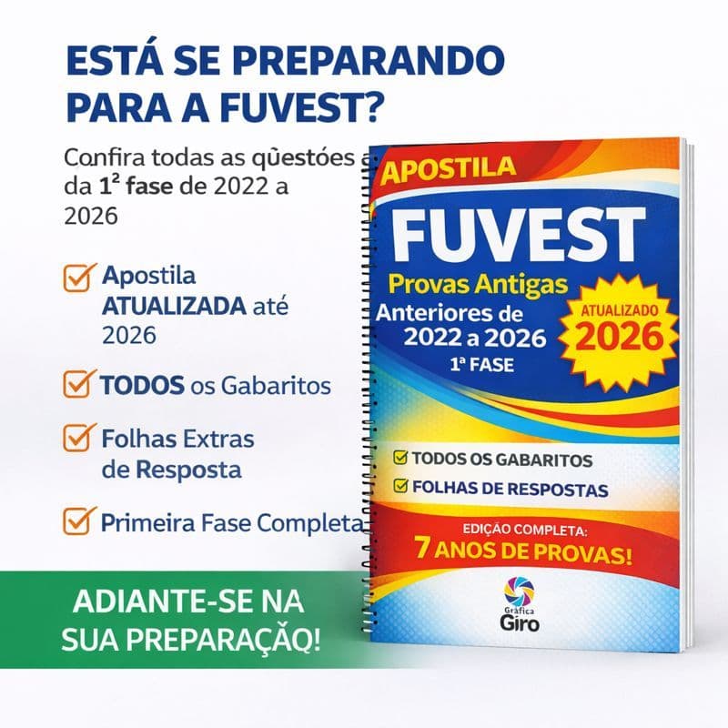 Apostila Fuvest Provas Antigas Anteriores de 2022 a 2026 1ª Fase com Gabaritos e Folhas Extras