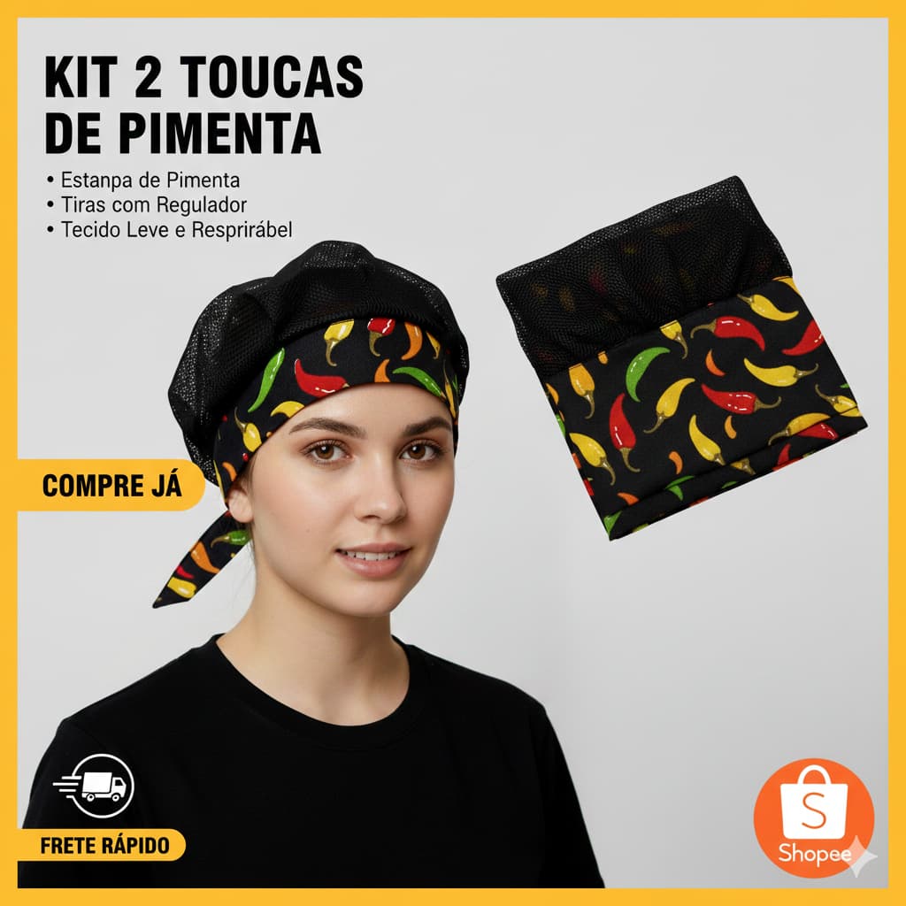 kit 3 Toucas de Cozinha Com estampa de Pimenta