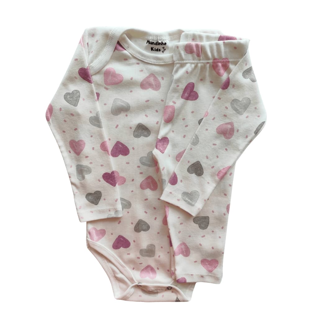 Conjunto Manga Longa Canelado Body Bebê Menina Body+Calça Tipo Mijão Diversas Cores e Estampas