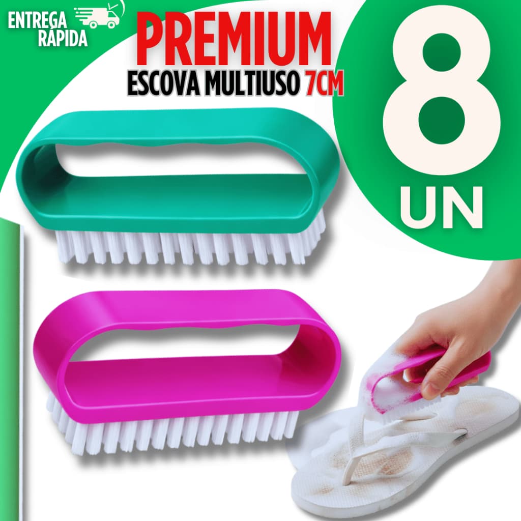 KIT  08 Escova Multiuso Com Alça Limpeza Tênis Chinelos Banheiro Cozinha Casa Escovinha Resistente