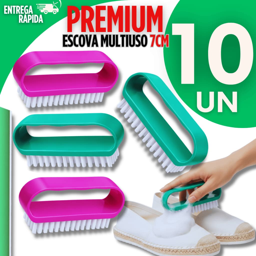 Jogo 10 Escova Multiuso Com Alça Limpeza Tênis Chinelos Banheiro Cozinha Casa Escovinha Premium