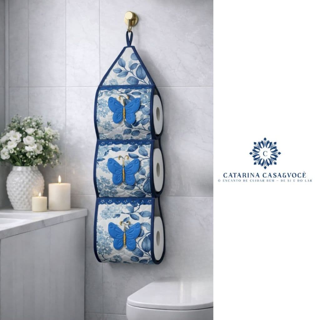 Porta De Papel Higiênico Tecido Matelado Avulso Para 3 Rolos C/ Aplicação e Aviamento