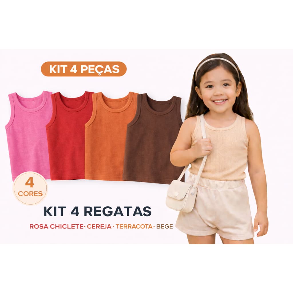 Kit 4 Regatas Infantil Menina Canelada Premium 👧✨ Conforto e Estilo