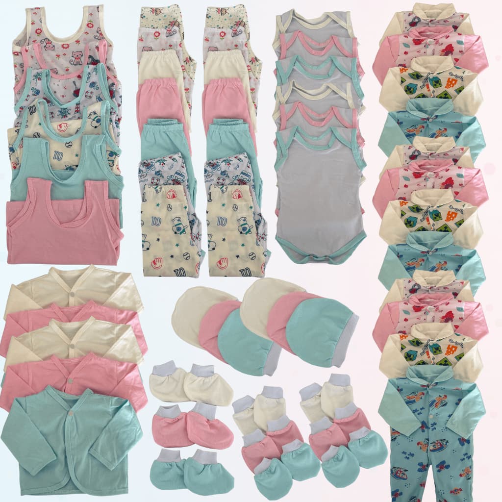 Kit Enxoval Bebê 22 Peças Menino Menina Unissex Maternidade 100% Algodão Body Mijão Touca Meia Luva Macacão Básico