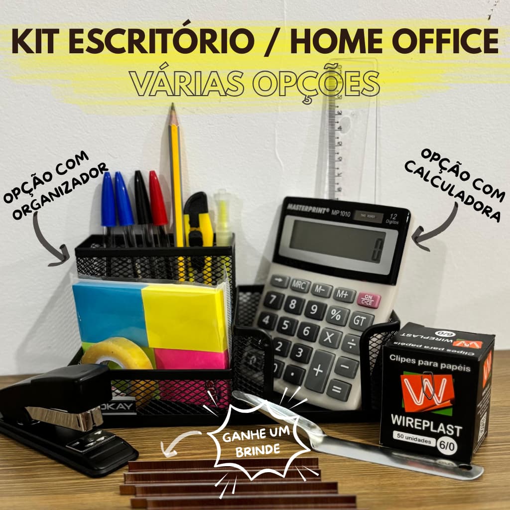 Kit Escritório/ Home Office / Escolar com 1.000 Grampos de Brinde / Calculadora / Organizador