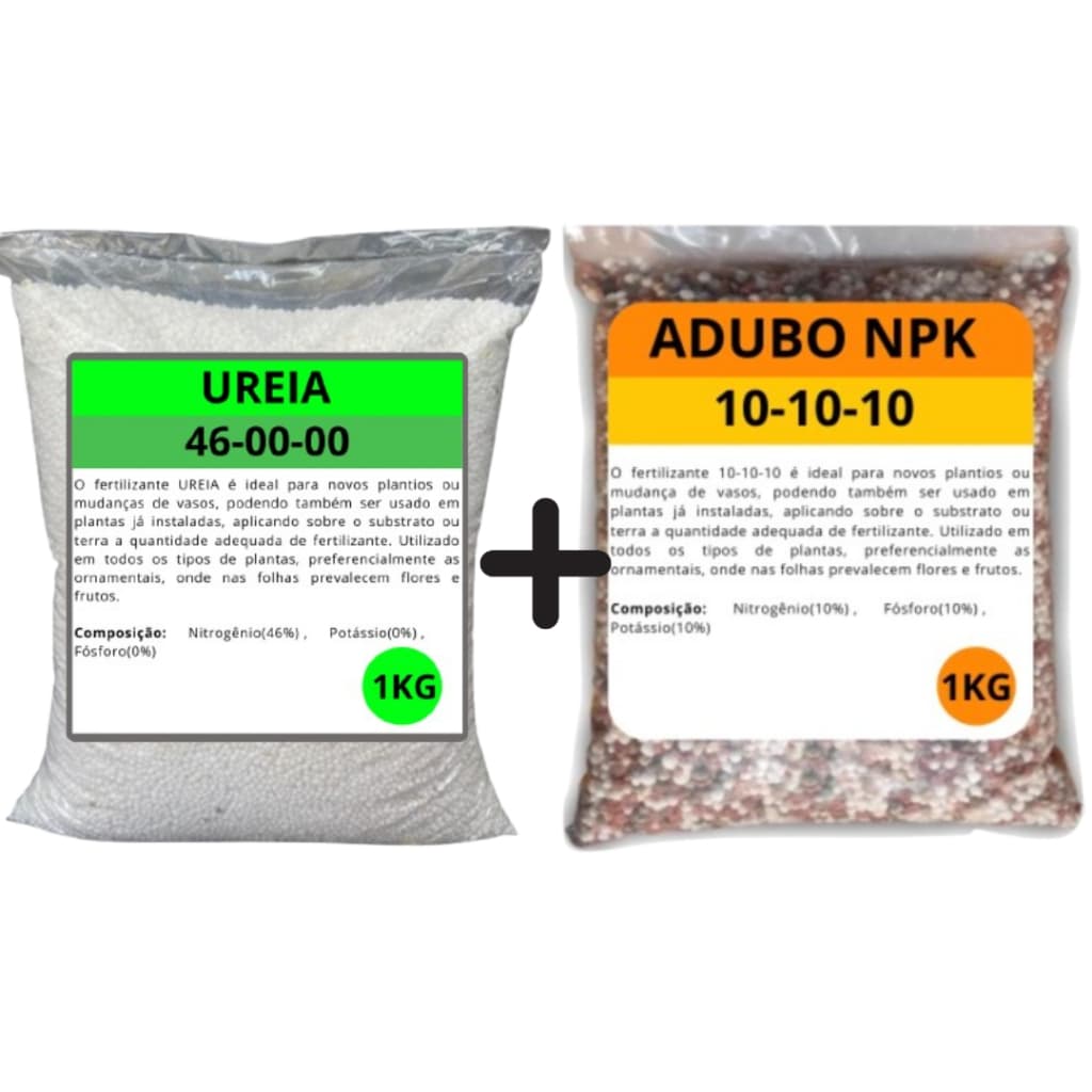 Kit NPK 10.10.10 + UREIA - 1 ou 2KG de cada - Adubo Granulado para Plantas - Kit Cultivo
