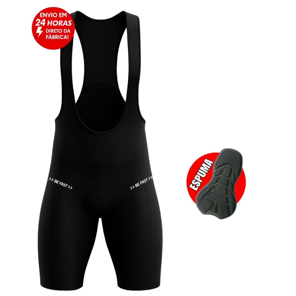 Bretelle de Ciclismo Be Fast Preto Bermuda Forro Espuma Bike Pedal Roupa Masculina Alta Performance