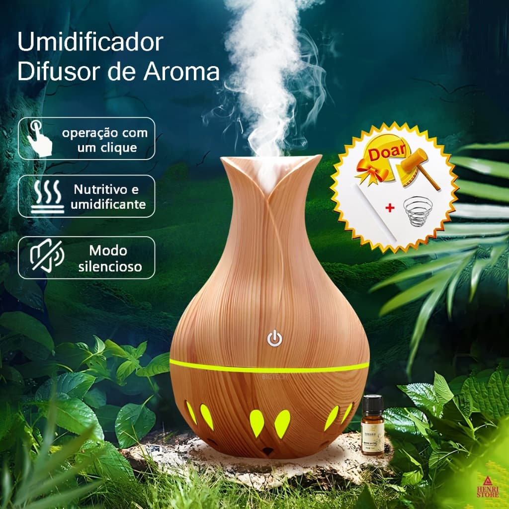 Umidificador Grande Saída Dupla Luzes LED's Coloridas Silencioso E Neblinas Controláveis