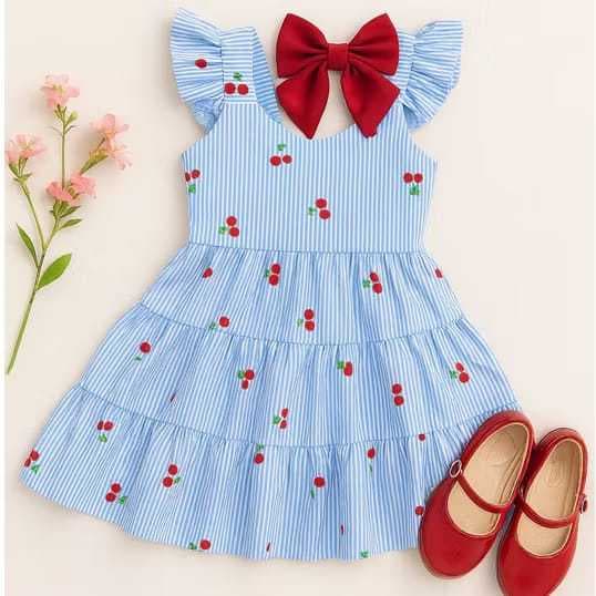 Vestido Menina Moda Kids Estampa Corações e Cerejas – Confortável e Estiloso 4 a 14