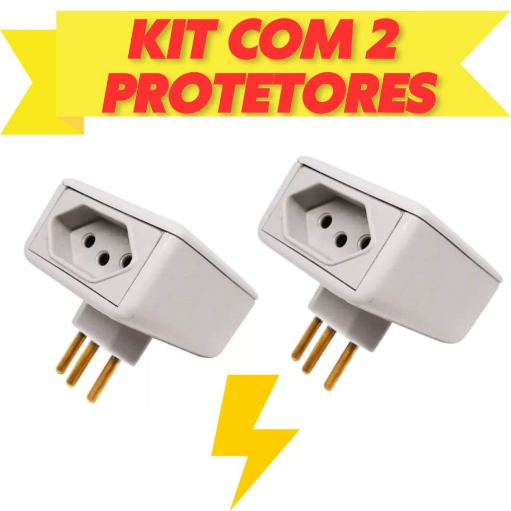 Kit com 2 Protetor Contra Raio Surtos Picos Eletro com 2 Tomadas 127v 220v 10A