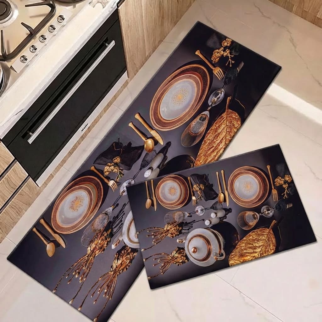 Kit Tapete Jogo Passadeira Belga Cozinha Antiderrapante Emborrachada 2 Peças
