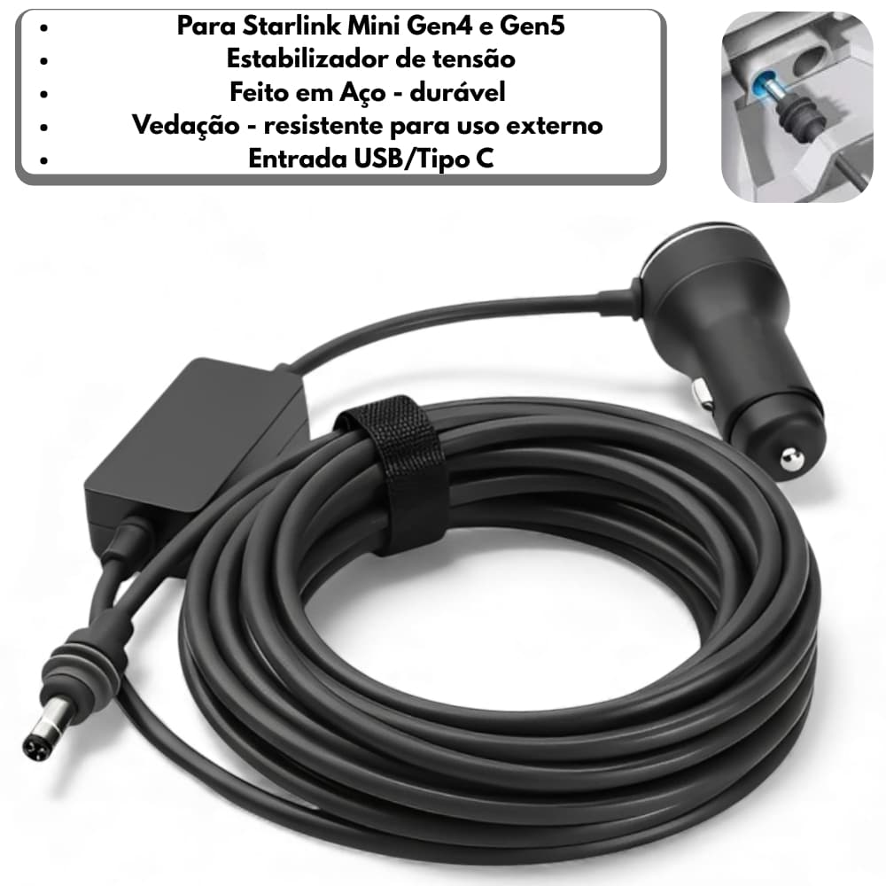 Cabo DC Antena Starlink Mini 3 em 1 Starlink Gen3 Gen4 Gen5 Geração Alimentação Inversor