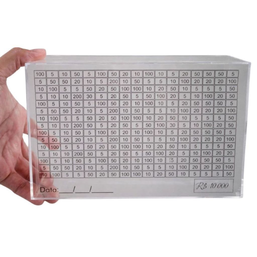 Cofre Acrílico Método Japonês 10 Mil Dinheiro Decoração Desafio Estímulo À Economia Investimentos
