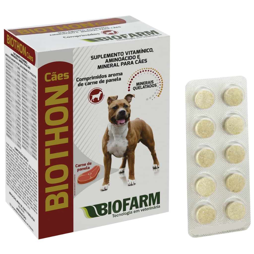Suplemento Vitamínico Cães Biothon BioFarm Debilitados, Apetite, Queda de pelo - 10 Compr. + Bula