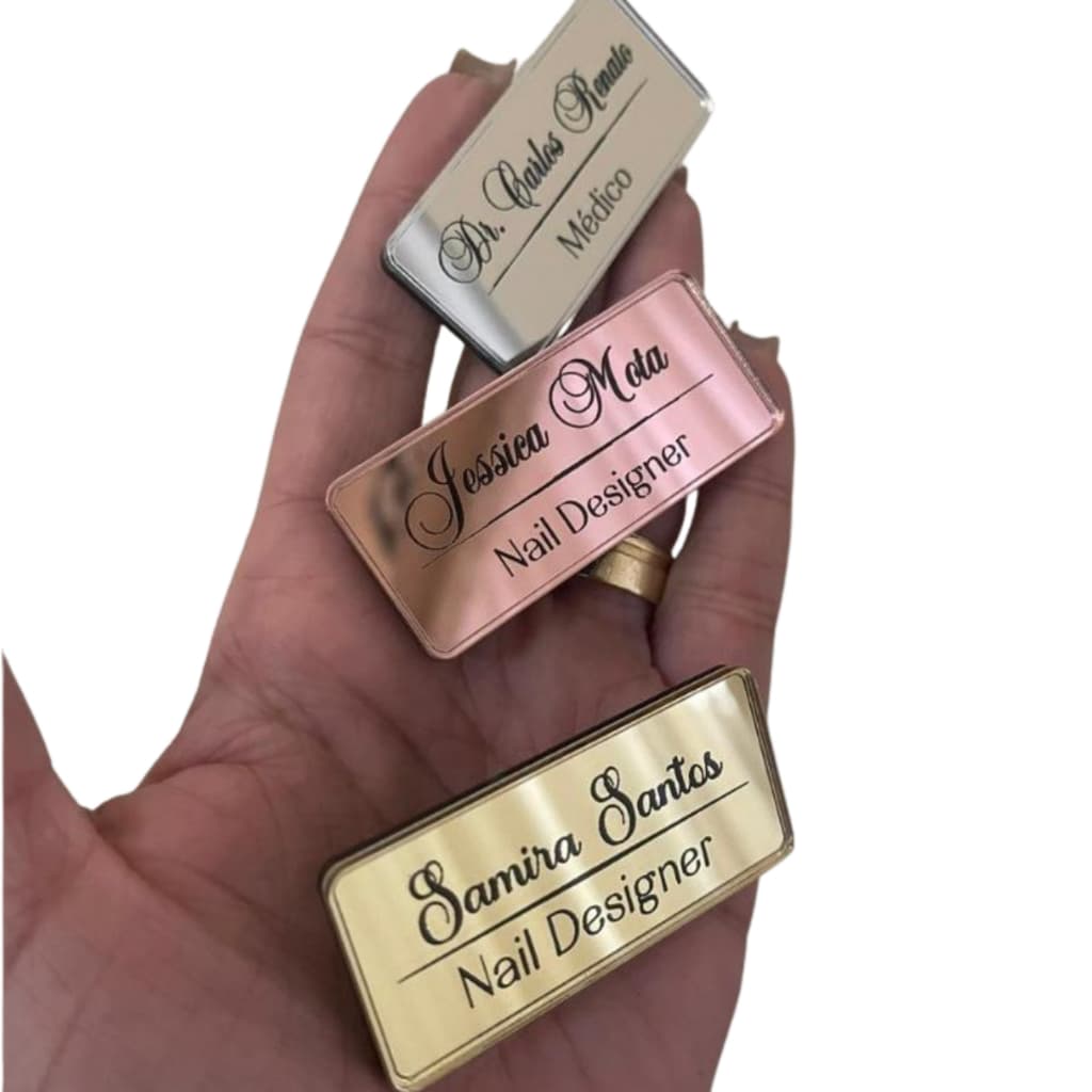 Broche com Nome e Profissão Personalizado Dourado Prata Rose para Jaleco Uniforme