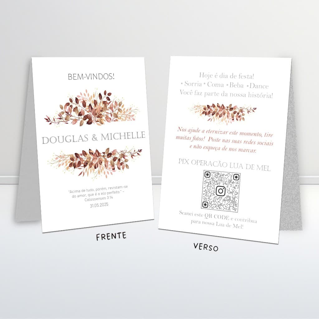 Placa de mesa  • Festa Casamento  •  Pix QrCode operação lua de mel  • agradecimento