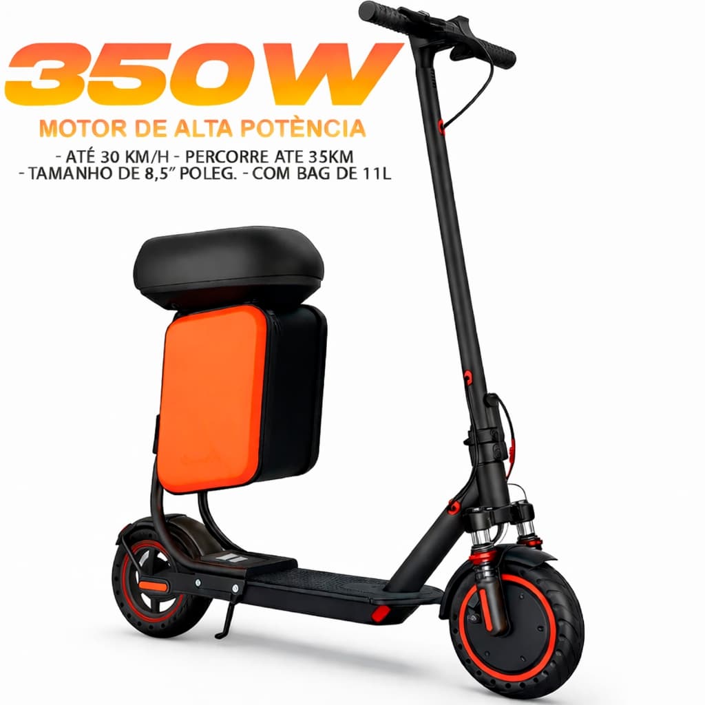Patinete Elétrico Profissional Amortecedor Assento 350w Motorizado + Bag Autonomia Longa Bluetooth
