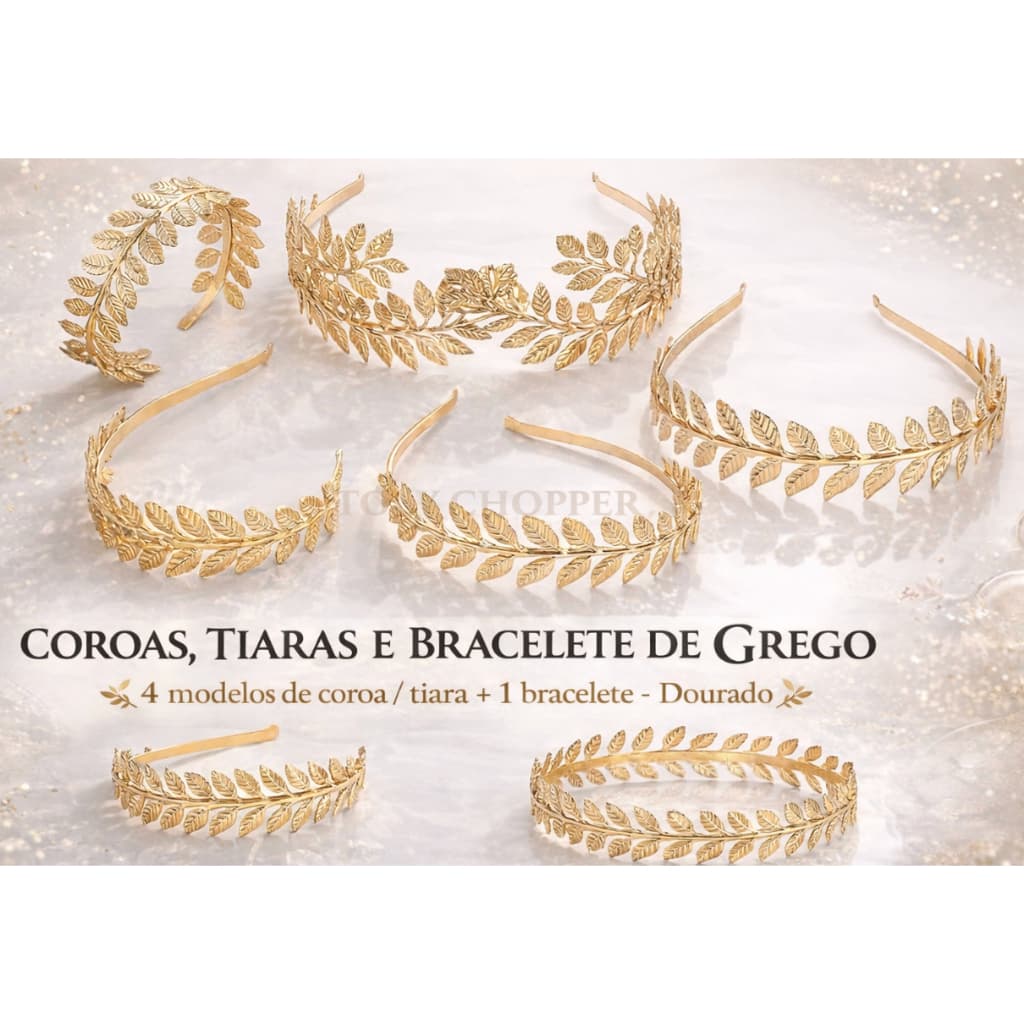 Kit Deusa Grega Tiara Redonda Folhas Finas e bracelete festa fantasia Carnaval eventos Mitológica Cosplay