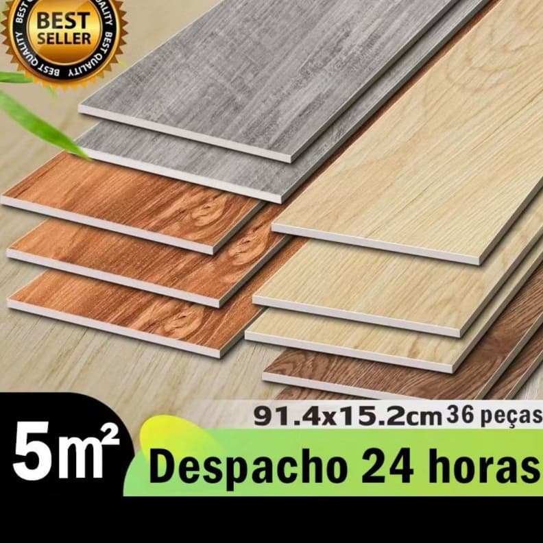 Piso Vinílico 5㎡Autocolante Adesivo Madeira Régua Lavável 91cm x 15cm