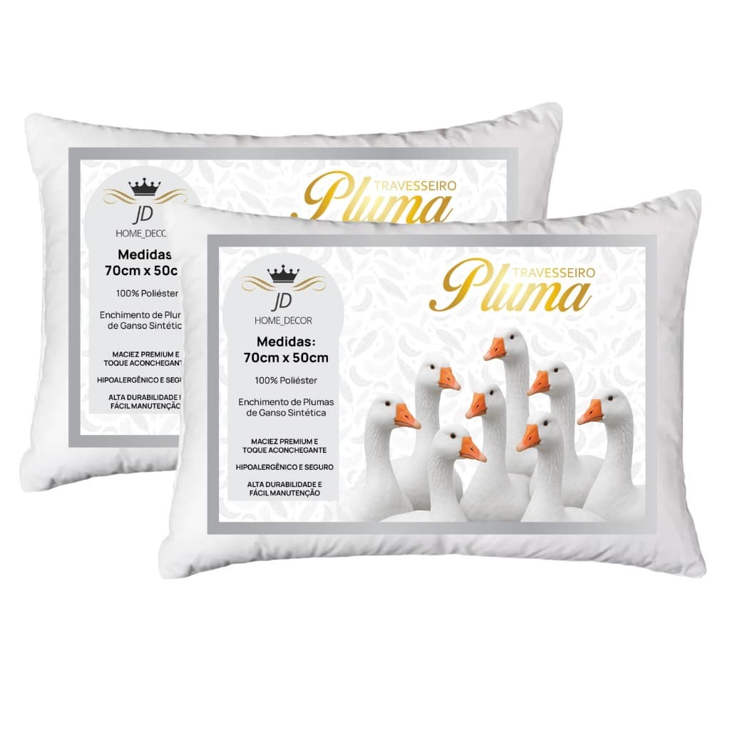 Kit 2 Travesseiros Penas E Plumas De Ganso Anti Alergico Material Sintético