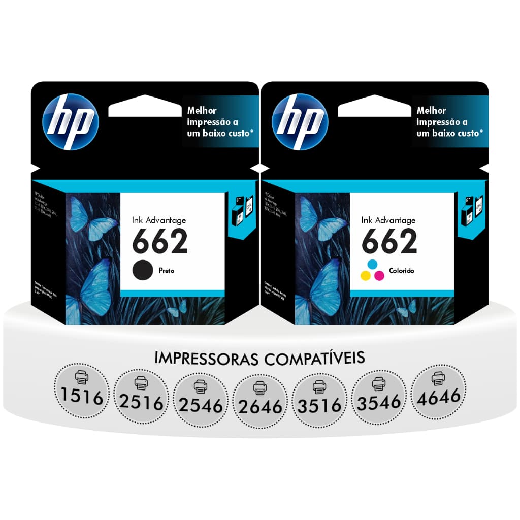Kit Cartuchos Original HP 662 CZ103AB CZ104AB Preto Color para impressoras 1516 2516 3516 3546 4646