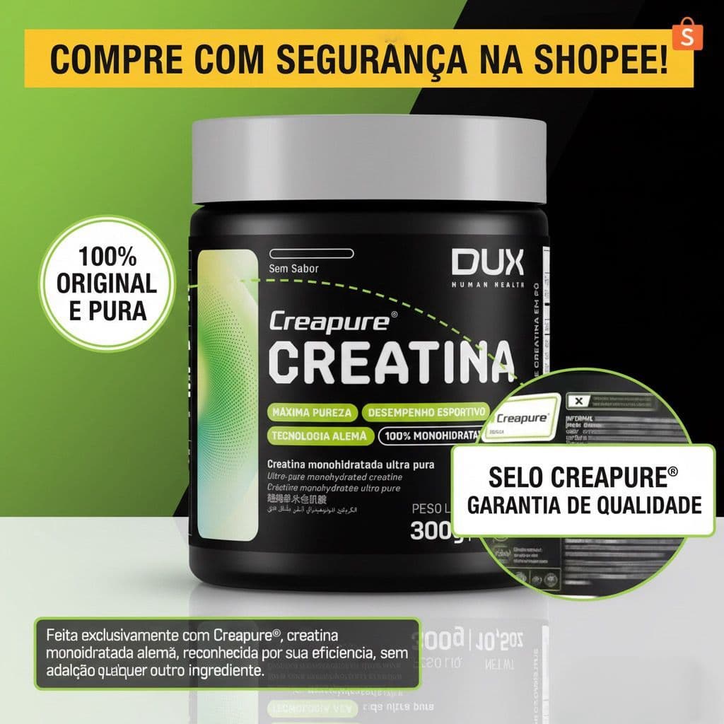 Creatina DUX 300g - 100% Pura com SELO CREAPURE Reconhecido pela ANVISA