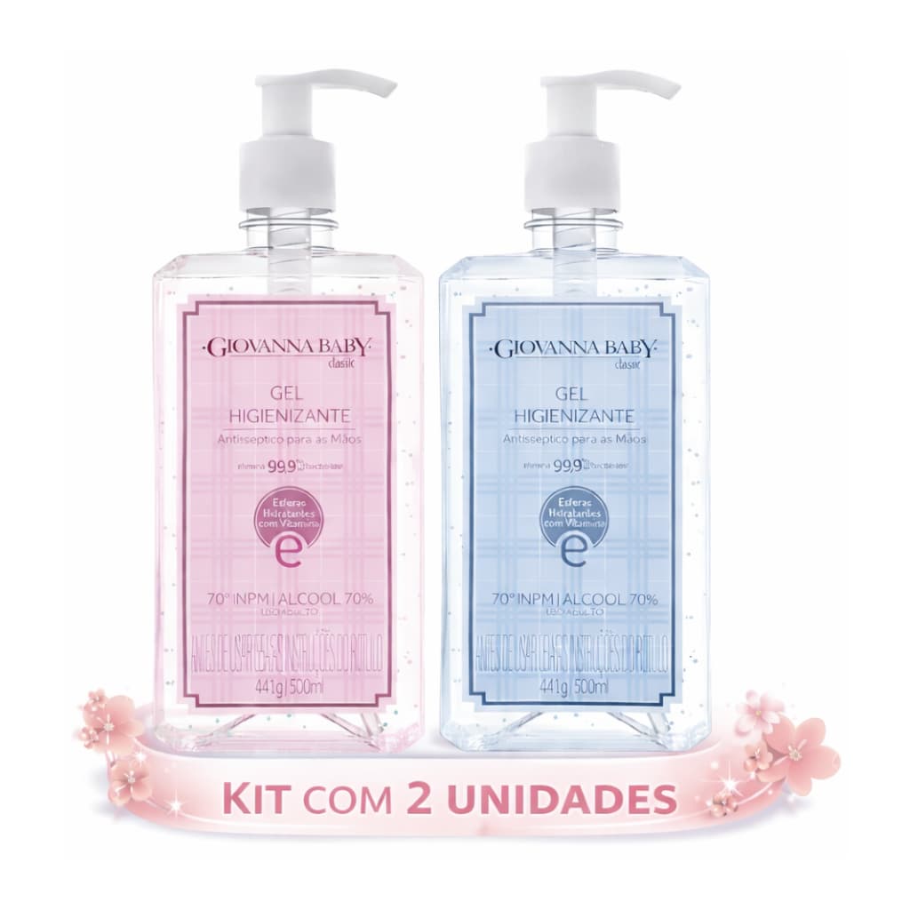 Kit 2 Álcool em Gel Higienizante Giovanna Baby 70% INPM 500ml (Escolha as Fragrâncias)
