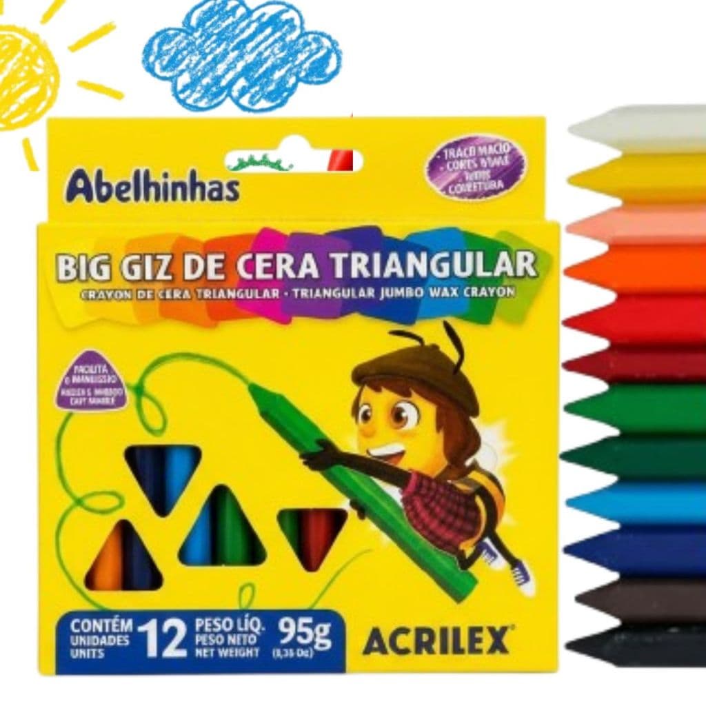 Big Giz de Cera Longo Triangular 12 cores - Acrilex
