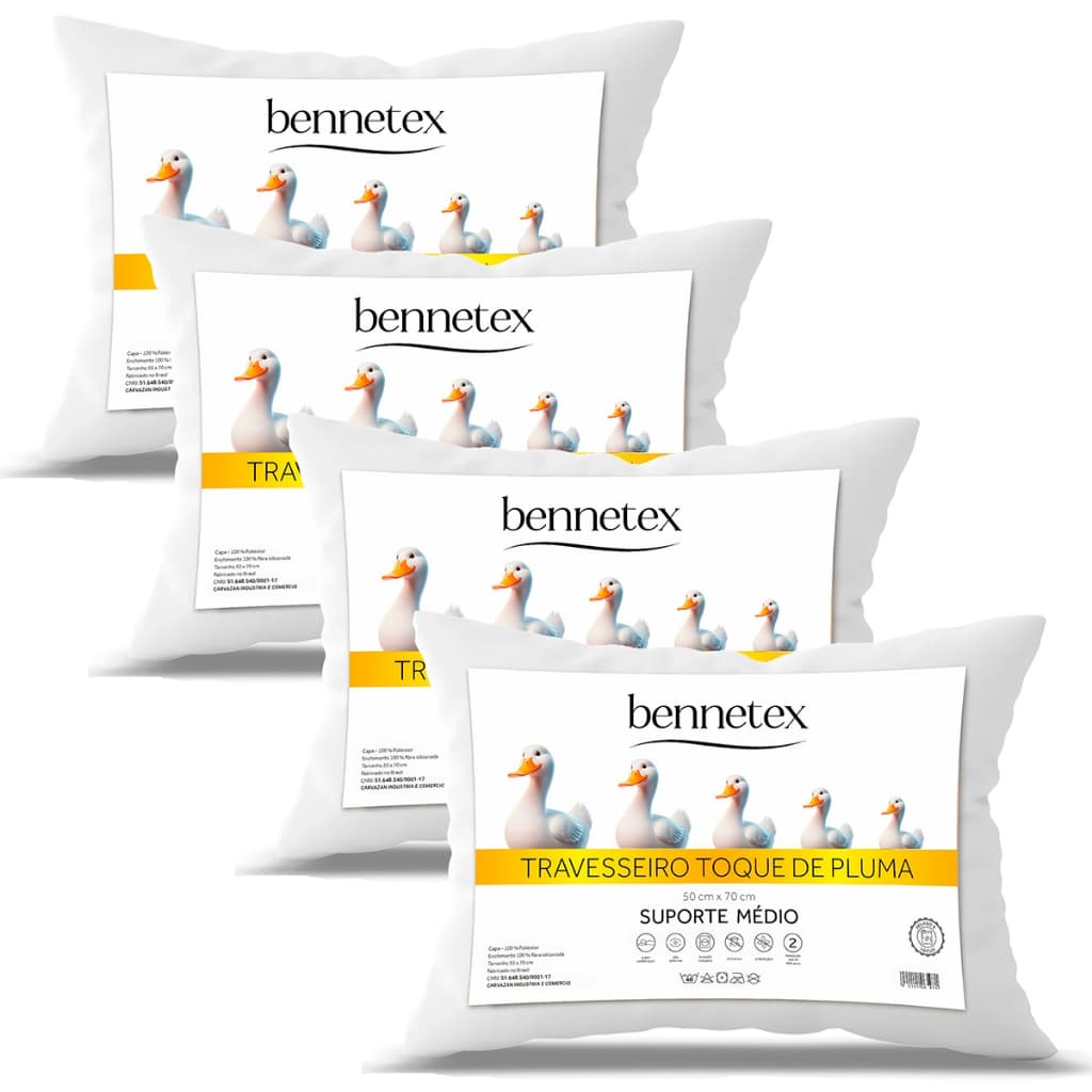 Kit 4 Travesseiro Pluma de Ganso Confortavel e Macio Antiacaro 50x70cm