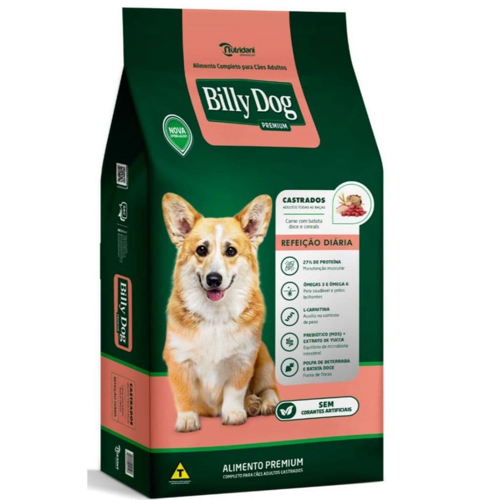 Ração Billy Dog Refeição Diária Castrado 10kg ou 15kg 20KG E 30KG para todas as raças