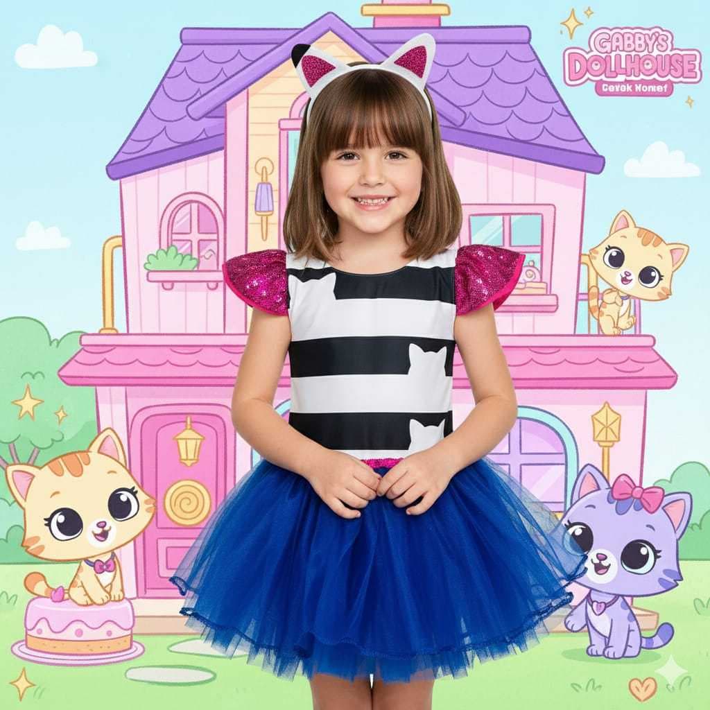 Fantasia Infantil Casa Magica da Gaby Premium Luxo Com Tiara de Gatinha