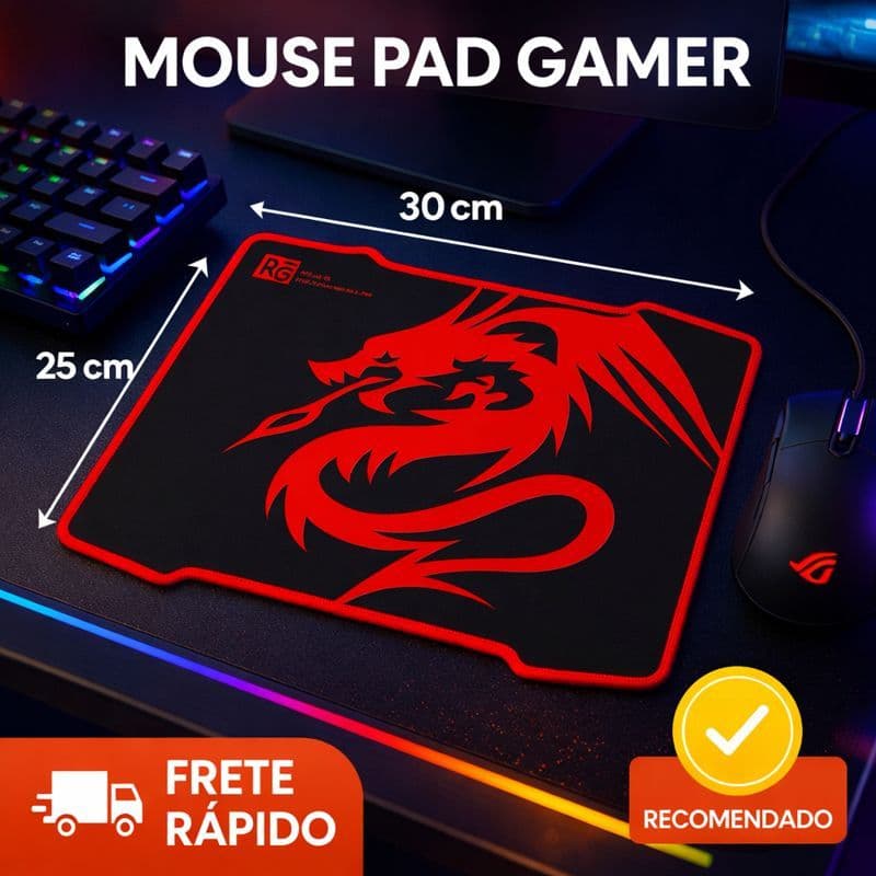 Mouse Pad Gamer Grande 300x250mm Antiderrapante Impermeável borda costurada Base Borracha
