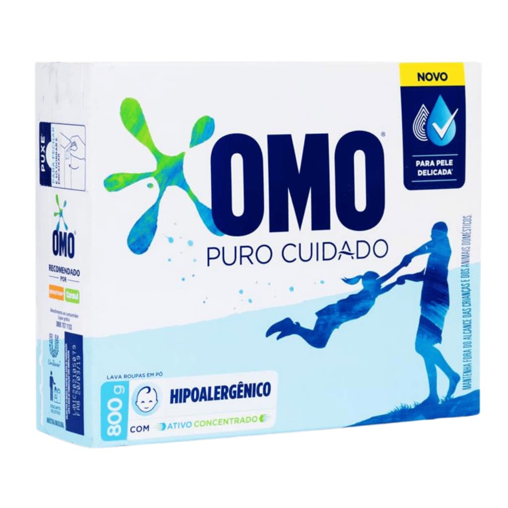 Sabão em Pó Omo Puro Cuidado 800g - Hipoalergênico e Extra Suave para Peles Delicadas