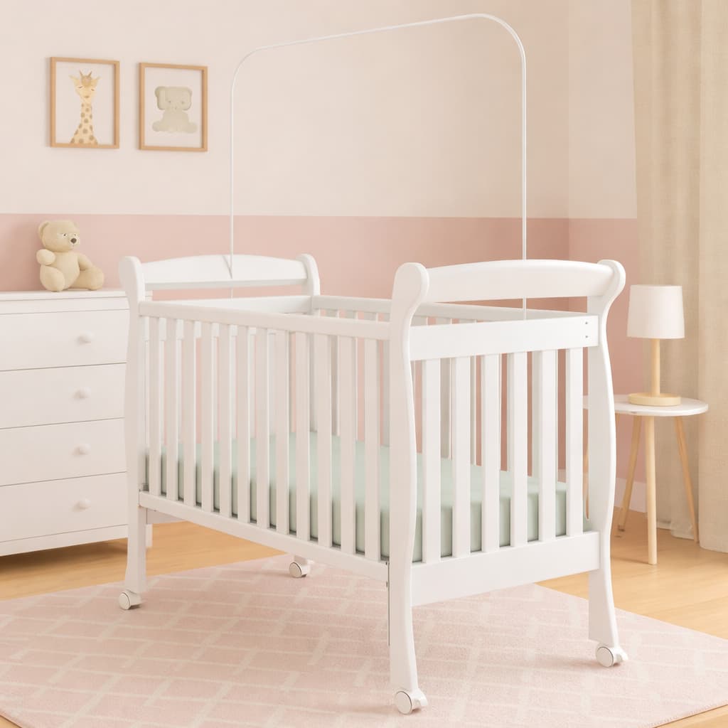 Haste Para Berço Americano 1,30m Ajustável 145cm Suporte Mosquiteiro Proteção E Segurança Pintura Epóxi Durável