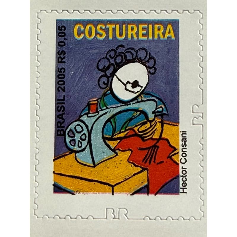 Cartela com 30 selos Costureira de 5 centavos