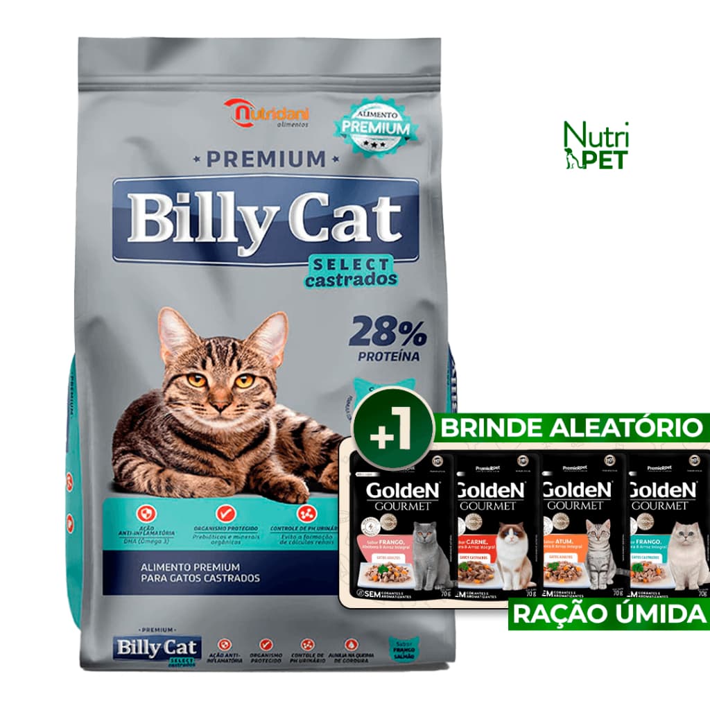 Ração Billy Cat Castrados Frango e Salmão 7kg