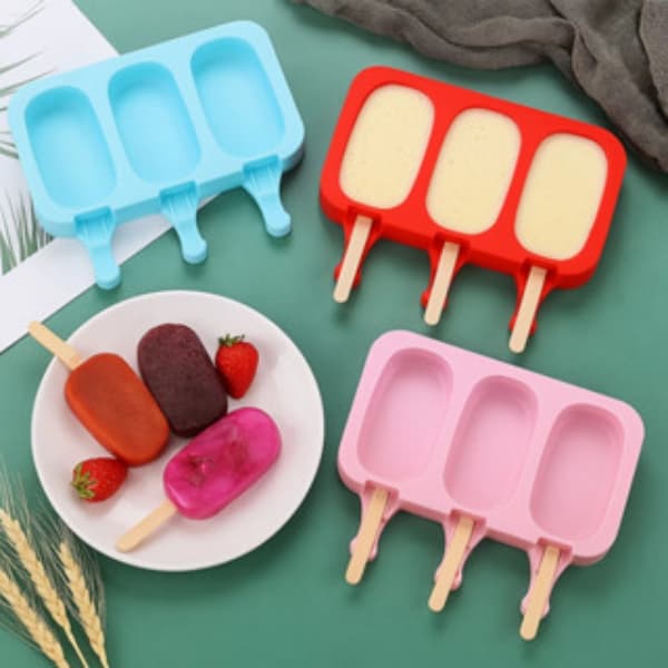 Forma Sorvete Picole Silicone 3 Cavidades E 50 Palito Kehome