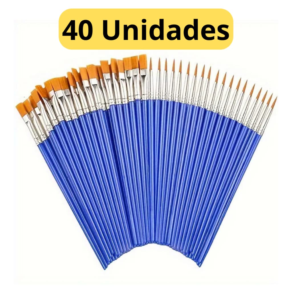 Pincéis Artísticos para Pintura (40 Unidades) – Pontas Finas e Chatas com Cerdas de Nylon