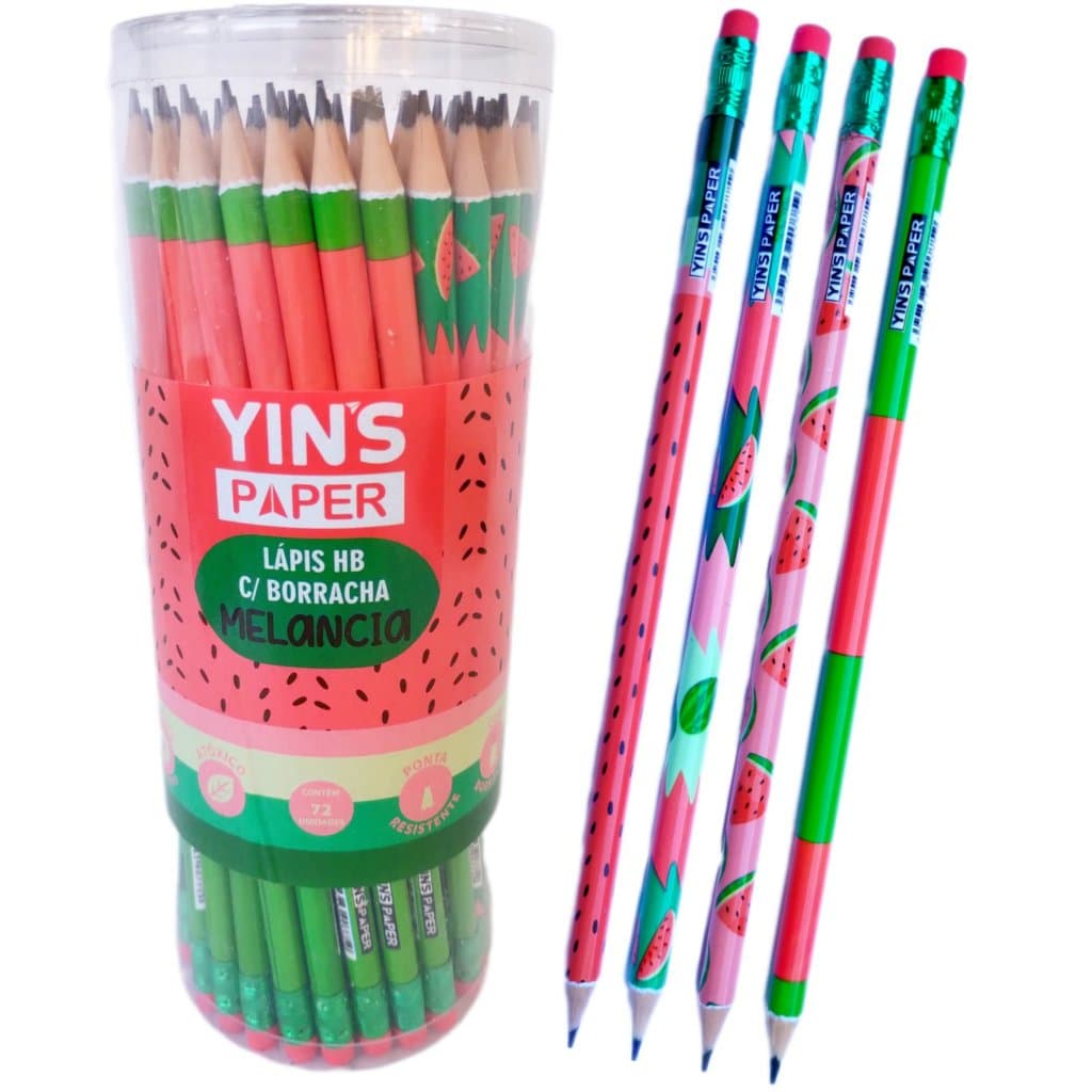 Kit Lápis de Escrever Preto HB Melancia Decorado com Borracha Material Escolar Escritório