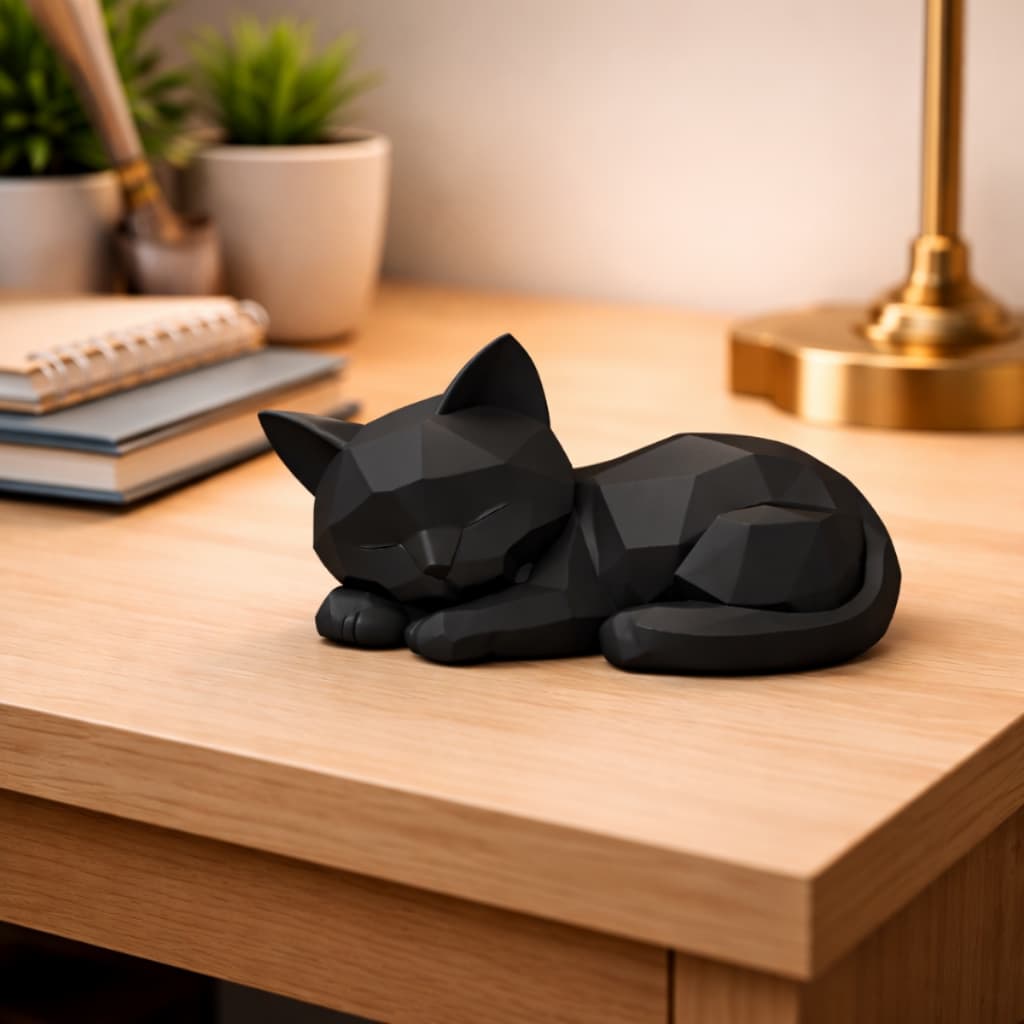 Estátua Gato Decorativo Geométrico Minimalista