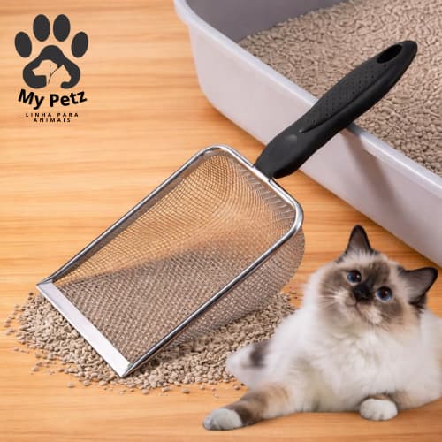 Pá de Areia Coletora Higiênica + Brinquedo Pet Gato, Cachorro em Aço Inox, Caixa de Areia