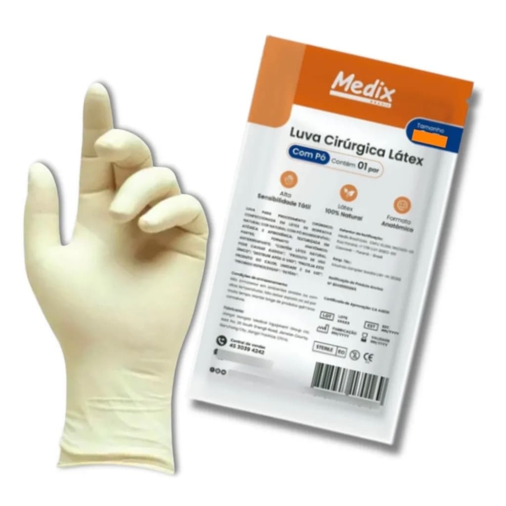 Luva Cirúrgica Estéril, latéx com pó. 6,5  7,0  7,5  8,0