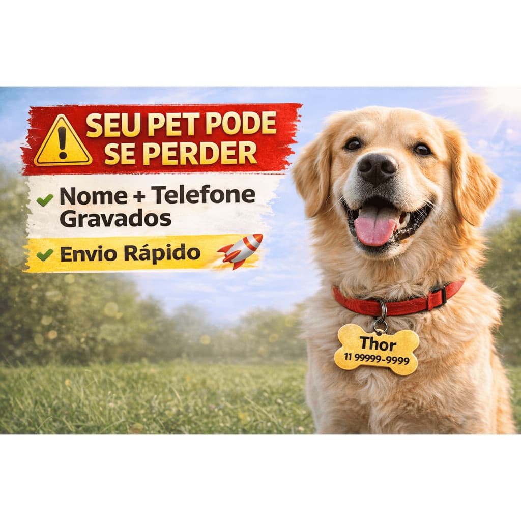 Plaquinha Pet Identificação Anti-Perda | Nome + Telefone | Envio Rápido