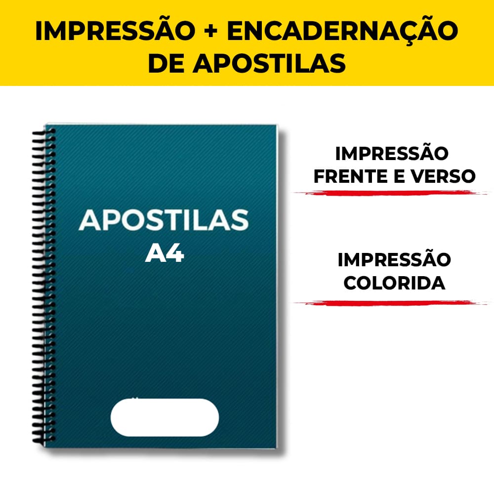 Impressão COLORIDA de Apostilas A4 até 500 páginas + Encadernação