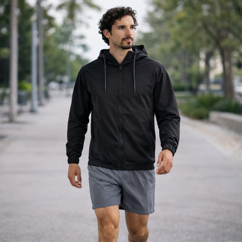 Corta Vento Masculino com Capuz Gola Alta Premium Impermeável Corrida Academia Jaqueta Lisa Bolso Ziper