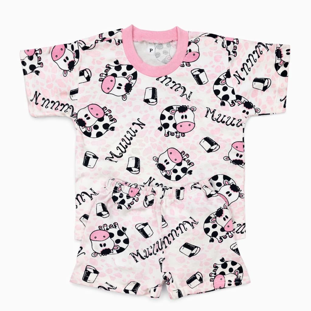 Pijama Infantil Manga Curta Feminino Algodão Bebê Conjunto Fresco para Dormir 2 Peças