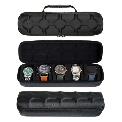 Estojo Para 5 Relógios Com Ziper e Alça Segurança Armazenamento Transporte Viagem