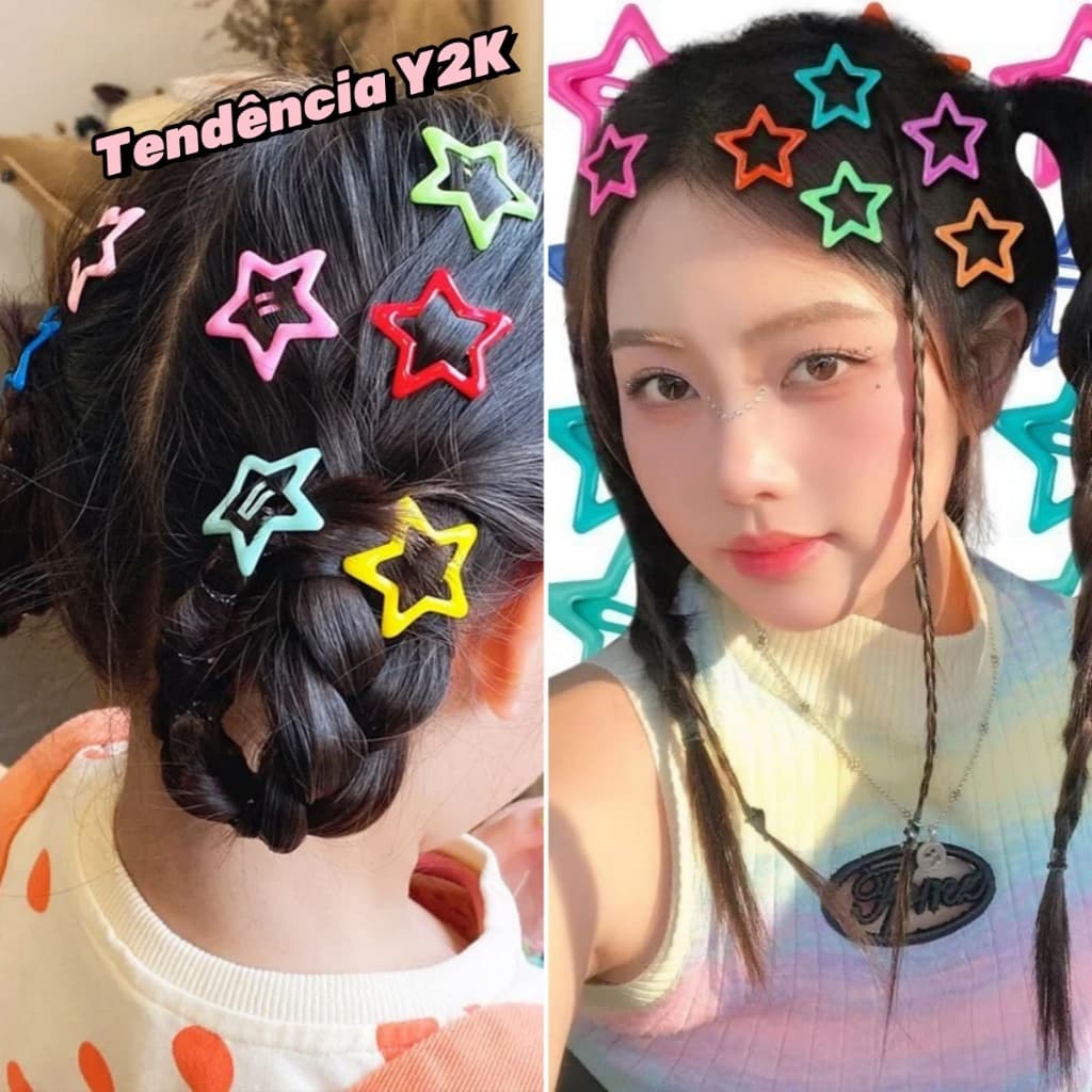 Kit 20 Presilhas de Cabelo Estrela de Metal - Tic Tac Infantil e Feminino Retro Y2K - Presilha Blogueira Anos 2000
