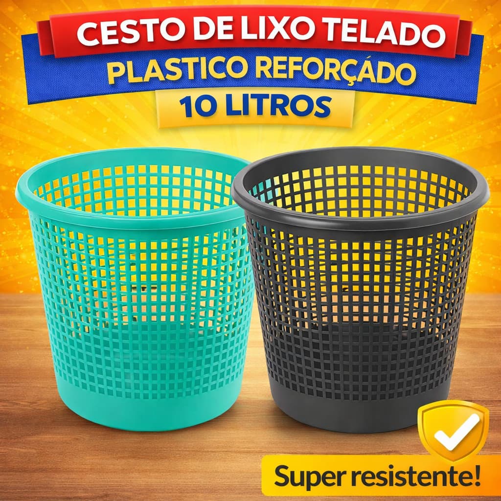 Kit 6 Cesto Telado Lixeira Plástico 10 Litros Organizador para Escritório Quarto Multiuso